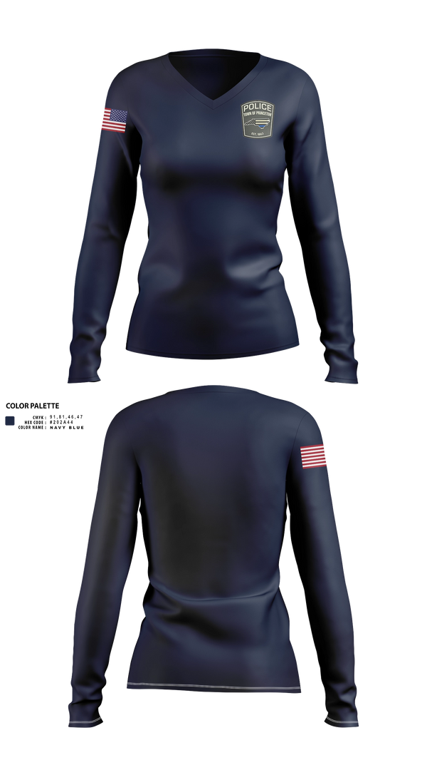 Womens Long Sleeve Vneck Shirt, Princeton Police Department, Police, Teamtime, Team time, sublimation, custom sports apparel, team uniforms, spirit wear, spiritwear, sports uniforms, custom shirts, team store, custom team store, fundraiser sports, apparel fundraiser
