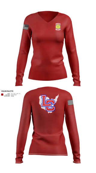 Womens Long Sleeve Vneck Shirt, Lewis County Lions, , Teamtime, Team time, sublimation, custom sports apparel, team uniforms, spirit wear, spiritwear, sports uniforms, custom shirts, team store, custom team store, fundraiser sports, apparel fundraiser
