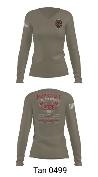 Womens Long Sleeve Vneck Shirt, Maysville Fire Department, Fire Department, Teamtime, Team time, sublimation, custom sports apparel, team uniforms, spirit wear, spiritwear, sports uniforms, custom shirts, team store, custom team store, fundraiser sports, apparel fundraiser