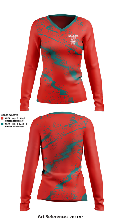 Pine Hill High School Volleyball 60405562 Women's Long Sleeve V-neck Shirt - 1