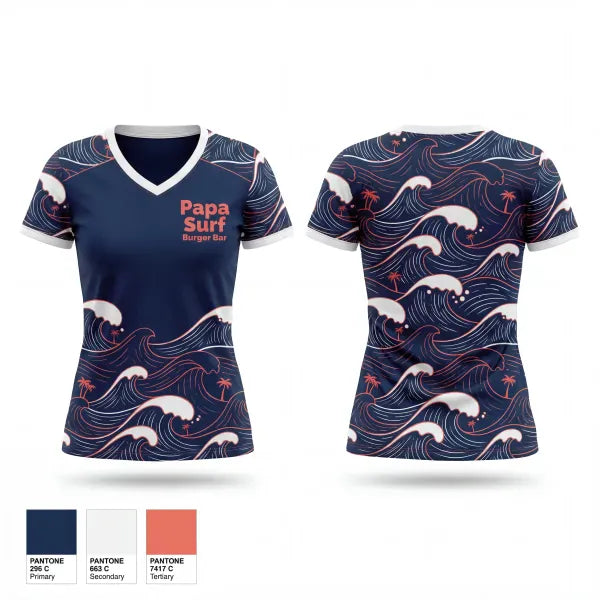 Womens Short Sleeve Vneck Shirt, Papa Surf Burger Bar, , Teamtime, Team time, sublimation, custom sports apparel, team uniforms, spirit wear, spiritwear, sports uniforms, custom shirts, team store, custom team store, fundraiser sports, apparel fundraiser