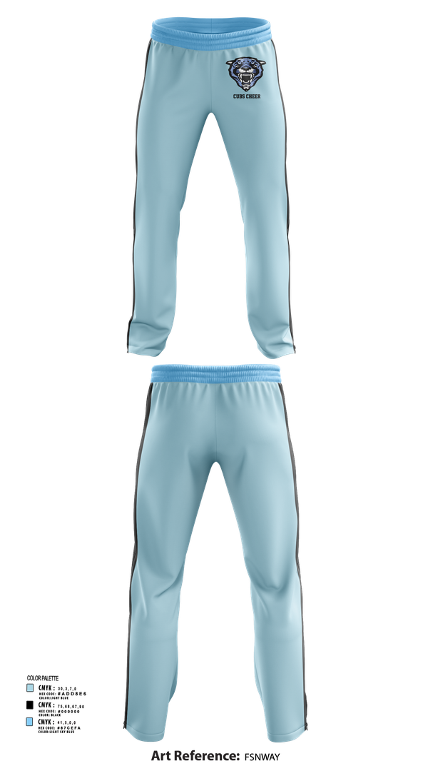 Sweatpants, Cubs, Cheer, Teamtime, Team time, sublimation, custom sports apparel, team uniforms, spirit wear, spiritwear, sports uniforms, custom shirts, team store, custom team store, fundraiser sports, apparel fundraiser