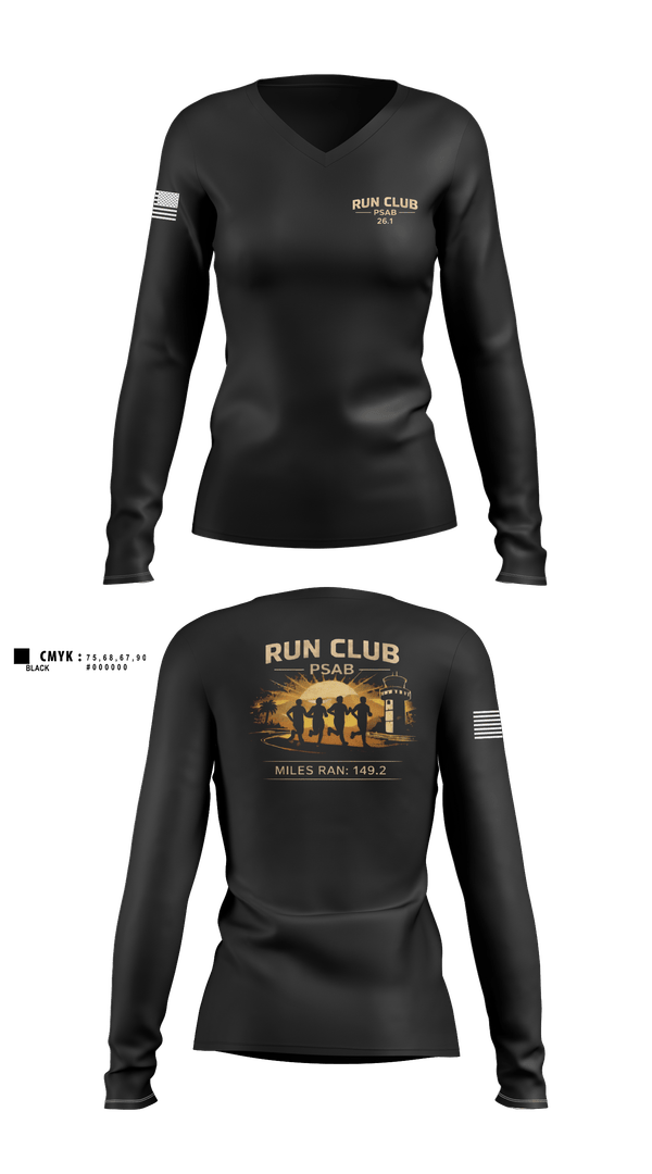 Womens Long Sleeve Vneck Shirt, RUN CLUB (PSAB), Air Force, Teamtime, Team time, sublimation, custom sports apparel, team uniforms, spirit wear, spiritwear, sports uniforms, custom shirts, team store, custom team store, fundraiser sports, apparel fundraiser