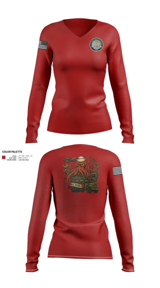 Womens Long Sleeve Vneck Shirt, Navy Cargo Handling Battalion One, Navy, Teamtime, Team time, sublimation, custom sports apparel, team uniforms, spirit wear, spiritwear, sports uniforms, custom shirts, team store, custom team store, fundraiser sports, apparel fundraiser