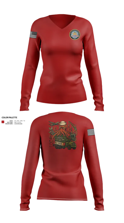 Navy Cargo Handling Battalion One 62031758 Women's Long Sleeve V-neck Shirt - 22