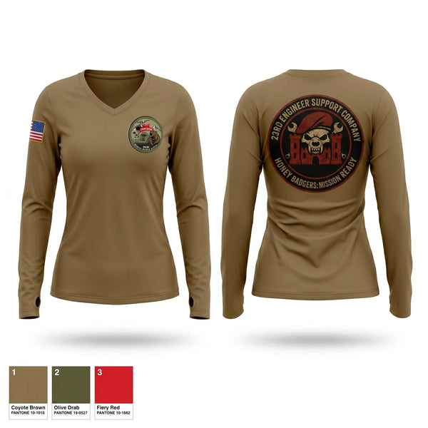 Womens Long Sleeve Vneck Shirt, Honey badgers FMT, Army, Teamtime, Team time, sublimation, custom sports apparel, team uniforms, spirit wear, spiritwear, sports uniforms, custom shirts, team store, custom team store, fundraiser sports, apparel fundraiser