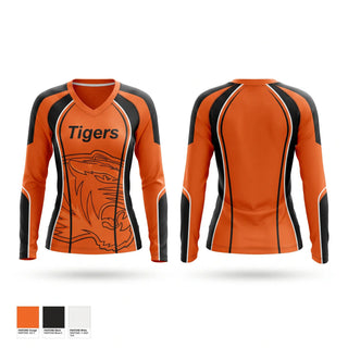 Womens Long Sleeve Vneck Shirt, Tigers, Softball, Teamtime, Team time, sublimation, custom sports apparel, team uniforms, spirit wear, spiritwear, sports uniforms, custom shirts, team store, custom team store, fundraiser sports, apparel fundraiser