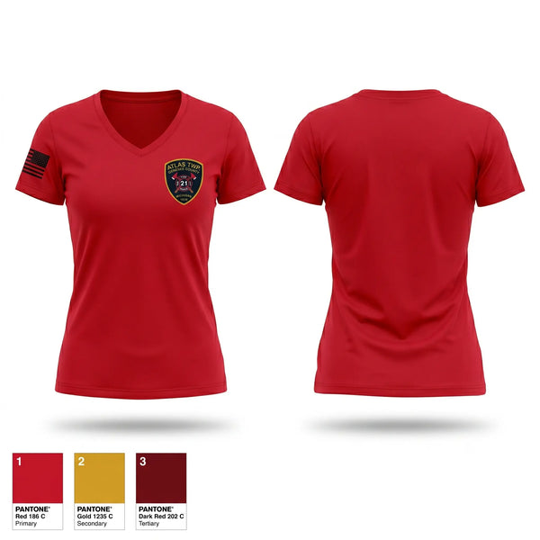 Womens Short Sleeve Vneck Shirt, Atlas Township Fire Department, Fire Department, Teamtime, Team time, sublimation, custom sports apparel, team uniforms, spirit wear, spiritwear, sports uniforms, custom shirts, team store, custom team store, fundraiser sports, apparel fundraiser