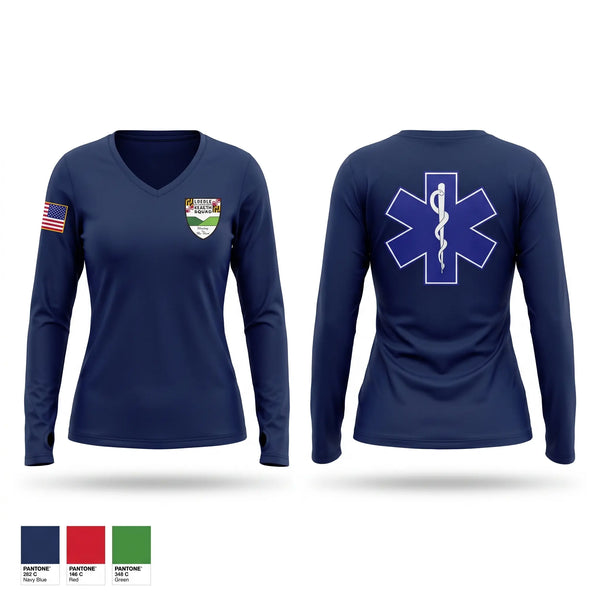 Womens Long Sleeve Vneck Shirt, Lavale volunteer rescue squad, EMS/EMT, Teamtime, Team time, sublimation, custom sports apparel, team uniforms, spirit wear, spiritwear, sports uniforms, custom shirts, team store, custom team store, fundraiser sports, apparel fundraiser
