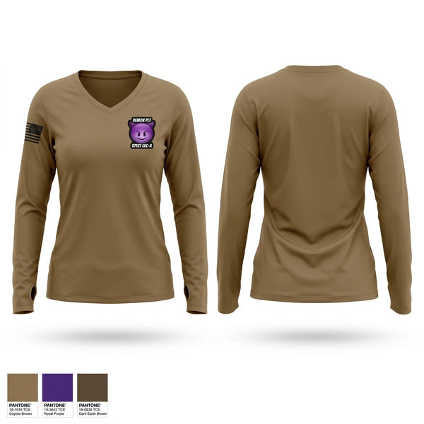 Womens Long Sleeve Vneck Shirt, Demon PLT, Army, Teamtime, Team time, sublimation, custom sports apparel, team uniforms, spirit wear, spiritwear, sports uniforms, custom shirts, team store, custom team store, fundraiser sports, apparel fundraiser