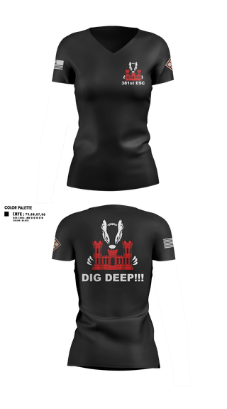 Womens Short Sleeve Vneck Shirt, 381 EN CO, Army, Teamtime, Team time, sublimation, custom sports apparel, team uniforms, spirit wear, spiritwear, sports uniforms, custom shirts, team store, custom team store, fundraiser sports, apparel fundraiser