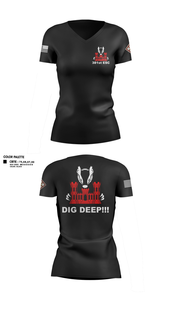 Womens Short Sleeve Vneck Shirt, 381 EN CO, Army, Teamtime, Team time, sublimation, custom sports apparel, team uniforms, spirit wear, spiritwear, sports uniforms, custom shirts, team store, custom team store, fundraiser sports, apparel fundraiser