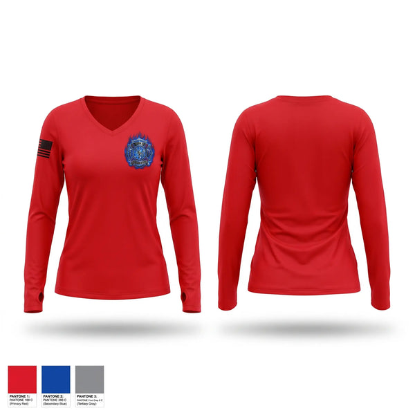Womens Long Sleeve Vneck Shirt, Tri Community Volunteer Fire Department, Fire Department, Teamtime, Team time, sublimation, custom sports apparel, team uniforms, spirit wear, spiritwear, sports uniforms, custom shirts, team store, custom team store, fundraiser sports, apparel fundraiser