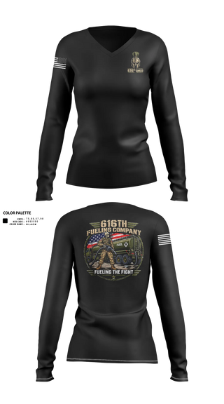 Womens Long Sleeve Vneck Shirt, 616th QM CO, Army, Teamtime, Team time, sublimation, custom sports apparel, team uniforms, spirit wear, spiritwear, sports uniforms, custom shirts, team store, custom team store, fundraiser sports, apparel fundraiser