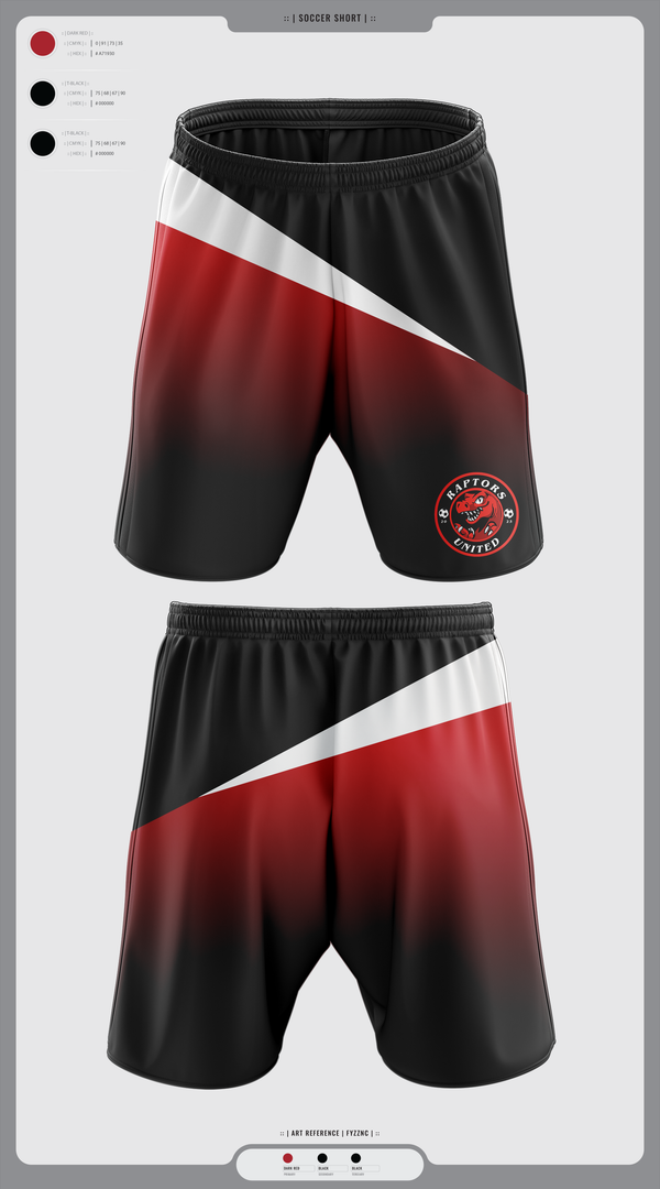 Mens Soccer Shorts, Raptors United, Men's Soccer, Teamtime, Team time, sublimation, custom sports apparel, team uniforms, spirit wear, spiritwear, sports uniforms, custom shirts, team store, custom team store, fundraiser sports, apparel fundraiser