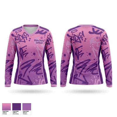 Ridin Durty softball Women's Long Sleeve V-neck Shirt - 1