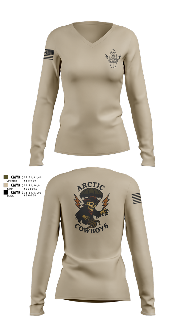 Womens Long Sleeve Vneck Shirt, 301, Army, Teamtime, Team time, sublimation, custom sports apparel, team uniforms, spirit wear, spiritwear, sports uniforms, custom shirts, team store, custom team store, fundraiser sports, apparel fundraiser