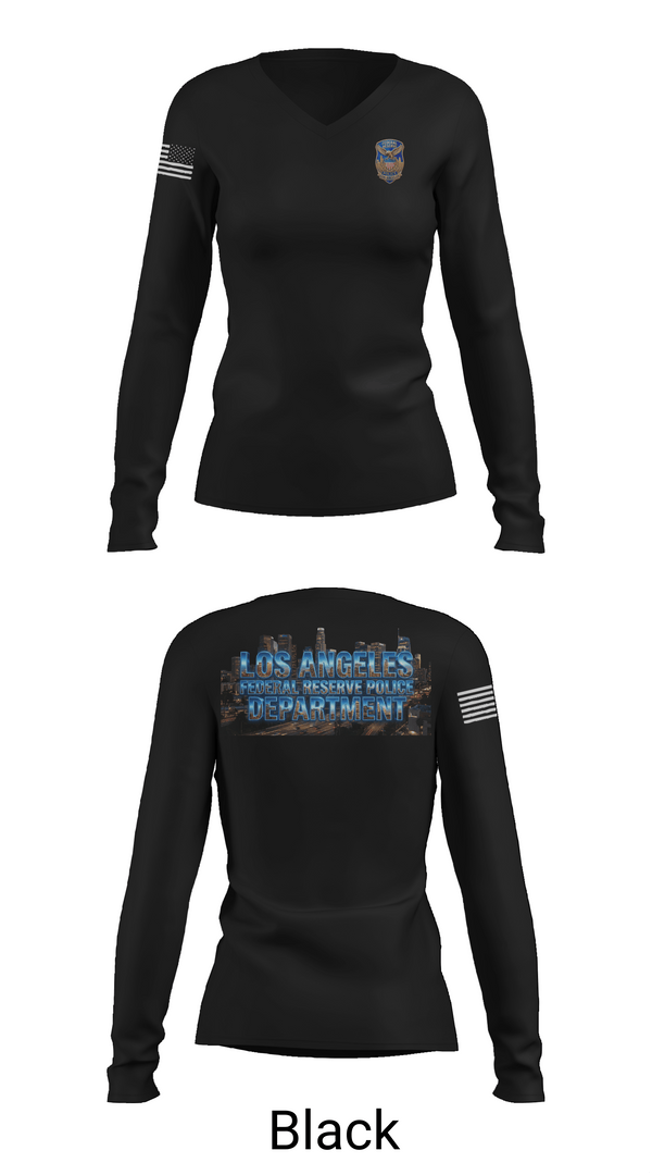 Womens Long Sleeve Vneck Shirt, Federal Reserve Police DTLA, Police, Teamtime, Team time, sublimation, custom sports apparel, team uniforms, spirit wear, spiritwear, sports uniforms, custom shirts, team store, custom team store, fundraiser sports, apparel fundraiser