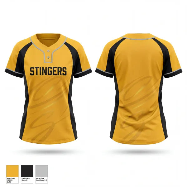 Two Button Softball Jersey, Stingers, Softball, Teamtime, Team time, sublimation, custom sports apparel, team uniforms, spirit wear, spiritwear, sports uniforms, custom shirts, team store, custom team store, fundraiser sports, apparel fundraiser