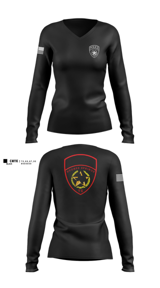 Womens Long Sleeve Vneck Shirt, Hughes Springs Police Department, Police, Teamtime, Team time, sublimation, custom sports apparel, team uniforms, spirit wear, spiritwear, sports uniforms, custom shirts, team store, custom team store, fundraiser sports, apparel fundraiser