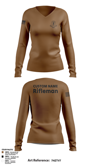 Womens Long Sleeve Vneck Shirt, Pershing Rifles, Army, Teamtime, Team time, sublimation, custom sports apparel, team uniforms, spirit wear, spiritwear, sports uniforms, custom shirts, team store, custom team store, fundraiser sports, apparel fundraiser