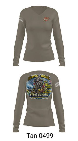 Womens Long Sleeve Vneck Shirt, Feral Fireman, Fire Department, Teamtime, Team time, sublimation, custom sports apparel, team uniforms, spirit wear, spiritwear, sports uniforms, custom shirts, team store, custom team store, fundraiser sports, apparel fundraiser