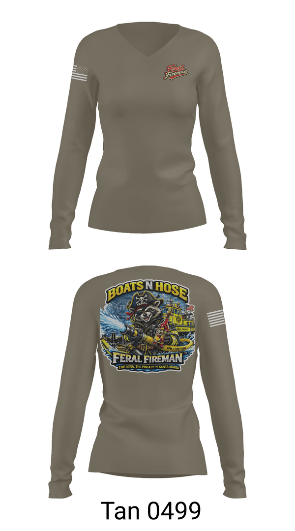 Womens Long Sleeve Vneck Shirt, Feral Fireman, Fire Department, Teamtime, Team time, sublimation, custom sports apparel, team uniforms, spirit wear, spiritwear, sports uniforms, custom shirts, team store, custom team store, fundraiser sports, apparel fundraiser