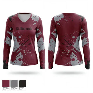 Womens Long Sleeve Vneck Shirt, St. Richards, Baseball, Teamtime, Team time, sublimation, custom sports apparel, team uniforms, spirit wear, spiritwear, sports uniforms, custom shirts, team store, custom team store, fundraiser sports, apparel fundraiser