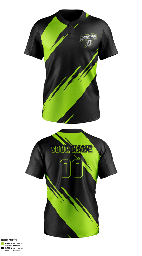 Two Button Softball Jersey, Midwest Destroyers, Softball, Teamtime, Team time, sublimation, custom sports apparel, team uniforms, spirit wear, spiritwear, sports uniforms, custom shirts, team store, custom team store, fundraiser sports, apparel fundraiser