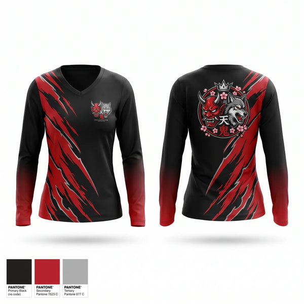 Womens Long Sleeve Vneck Shirt, Cu blood&moon, E-Sports, Teamtime, Team time, sublimation, custom sports apparel, team uniforms, spirit wear, spiritwear, sports uniforms, custom shirts, team store, custom team store, fundraiser sports, apparel fundraiser