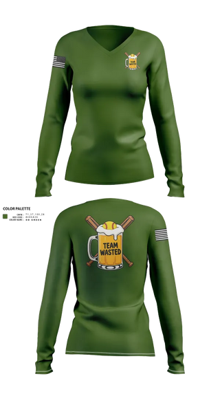 Womens Long Sleeve Vneck Shirt, Team Wasted, Softball, Teamtime, Team time, sublimation, custom sports apparel, team uniforms, spirit wear, spiritwear, sports uniforms, custom shirts, team store, custom team store, fundraiser sports, apparel fundraiser
