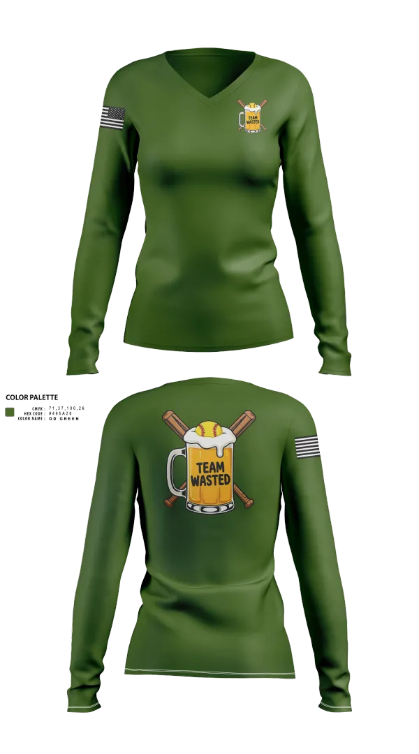 Womens Long Sleeve Vneck Shirt, Team Wasted, Softball, Teamtime, Team time, sublimation, custom sports apparel, team uniforms, spirit wear, spiritwear, sports uniforms, custom shirts, team store, custom team store, fundraiser sports, apparel fundraiser