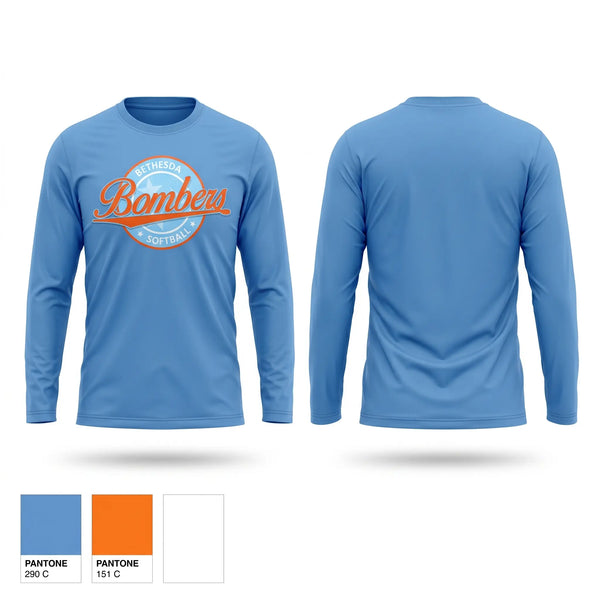 Long Sleeve Performance Shirt, Bethesda Bombers, Softball, Teamtime, Team time, sublimation, custom sports apparel, team uniforms, spirit wear, spiritwear, sports uniforms, custom shirts, team store, custom team store, fundraiser sports, apparel fundraiser
