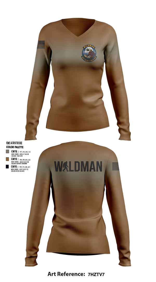 Womens Long Sleeve Vneck Shirt, Wildman, National Guard, Teamtime, Team time, sublimation, custom sports apparel, team uniforms, spirit wear, spiritwear, sports uniforms, custom shirts, team store, custom team store, fundraiser sports, apparel fundraiser