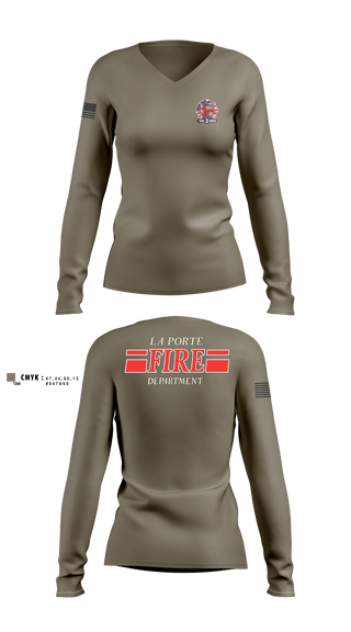 Womens Long Sleeve Vneck Shirt, La Porte, Fire Department, Teamtime, Team time, sublimation, custom sports apparel, team uniforms, spirit wear, spiritwear, sports uniforms, custom shirts, team store, custom team store, fundraiser sports, apparel fundraiser