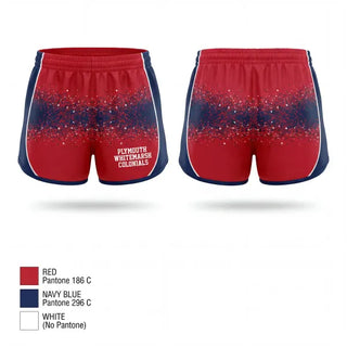Womens Shorts, Plymouth Whitemarsh colonials, Track & Field, Teamtime, Team time, sublimation, custom sports apparel, team uniforms, spirit wear, spiritwear, sports uniforms, custom shirts, team store, custom team store, fundraiser sports, apparel fundraiser