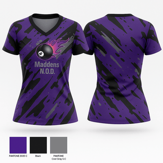 Womens Short Sleeve Vneck Shirt, Maddens N.O.D., Bowling, Teamtime, Team time, sublimation, custom sports apparel, team uniforms, spirit wear, spiritwear, sports uniforms, custom shirts, team store, custom team store, fundraiser sports, apparel fundraiser