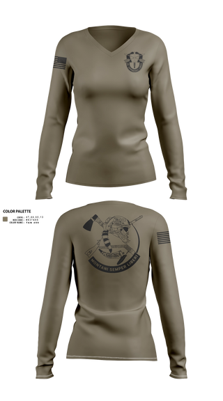Womens Long Sleeve Vneck Shirt, 2/19 SFG (A), Army, Teamtime, Team time, sublimation, custom sports apparel, team uniforms, spirit wear, spiritwear, sports uniforms, custom shirts, team store, custom team store, fundraiser sports, apparel fundraiser