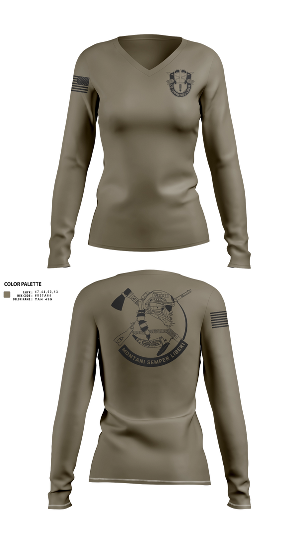 Womens Long Sleeve Vneck Shirt, 2/19 SFG (A), Army, Teamtime, Team time, sublimation, custom sports apparel, team uniforms, spirit wear, spiritwear, sports uniforms, custom shirts, team store, custom team store, fundraiser sports, apparel fundraiser