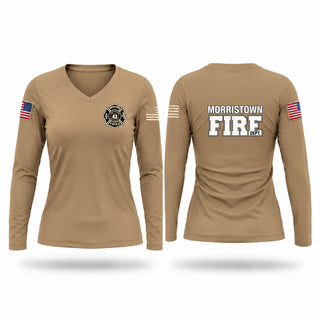 Womens Long Sleeve Vneck Shirt, MORRISTOWN FIRE, Fire Department, Teamtime, Team time, sublimation, custom sports apparel, team uniforms, spirit wear, spiritwear, sports uniforms, custom shirts, team store, custom team store, fundraiser sports, apparel fundraiser