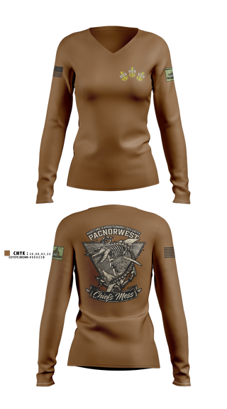 Womens Long Sleeve Vneck Shirt, MES PACNORWEST HVU  Chiefs Mess, Navy, Teamtime, Team time, sublimation, custom sports apparel, team uniforms, spirit wear, spiritwear, sports uniforms, custom shirts, team store, custom team store, fundraiser sports, apparel fundraiser