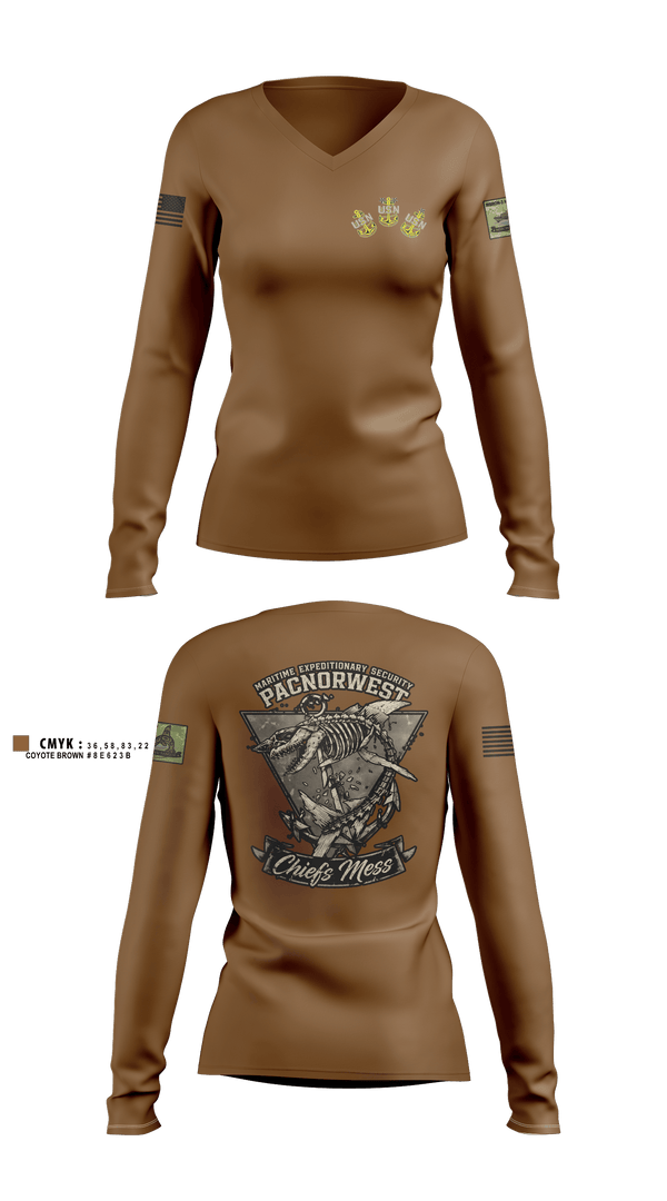 Womens Long Sleeve Vneck Shirt, MES PACNORWEST HVU  Chiefs Mess, Navy, Teamtime, Team time, sublimation, custom sports apparel, team uniforms, spirit wear, spiritwear, sports uniforms, custom shirts, team store, custom team store, fundraiser sports, apparel fundraiser