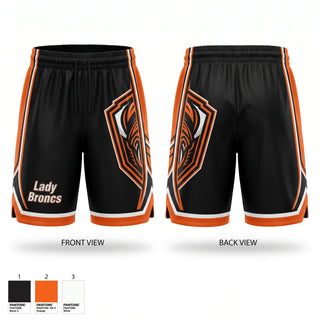 Mens Basketball Shorts, Lady Broncs, Women's Basketball, Teamtime, Team time, sublimation, custom sports apparel, team uniforms, spirit wear, spiritwear, sports uniforms, custom shirts, team store, custom team store, fundraiser sports, apparel fundraiser