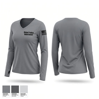 Womens Long Sleeve Vneck Shirt, Hobart Police Department, Police, Teamtime, Team time, sublimation, custom sports apparel, team uniforms, spirit wear, spiritwear, sports uniforms, custom shirts, team store, custom team store, fundraiser sports, apparel fundraiser