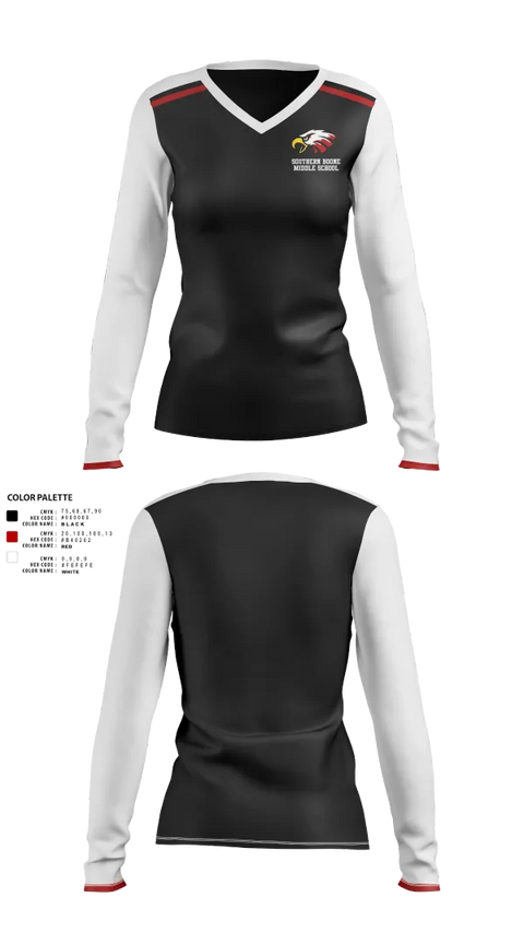 Womens Long Sleeve Vneck Shirt, Southern Boone Middle School Volleyball, Women's Volleyball, Teamtime, Team time, sublimation, custom sports apparel, team uniforms, spirit wear, spiritwear, sports uniforms, custom shirts, team store, custom team store, fundraiser sports, apparel fundraiser