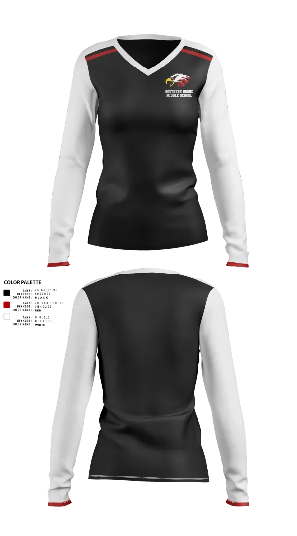 Womens Long Sleeve Vneck Shirt, Southern Boone Middle School Volleyball, Women's Volleyball, Teamtime, Team time, sublimation, custom sports apparel, team uniforms, spirit wear, spiritwear, sports uniforms, custom shirts, team store, custom team store, fundraiser sports, apparel fundraiser