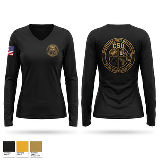 Womens Long Sleeve Vneck Shirt, Crime Suppression Unit, Police, Teamtime, Team time, sublimation, custom sports apparel, team uniforms, spirit wear, spiritwear, sports uniforms, custom shirts, team store, custom team store, fundraiser sports, apparel fundraiser