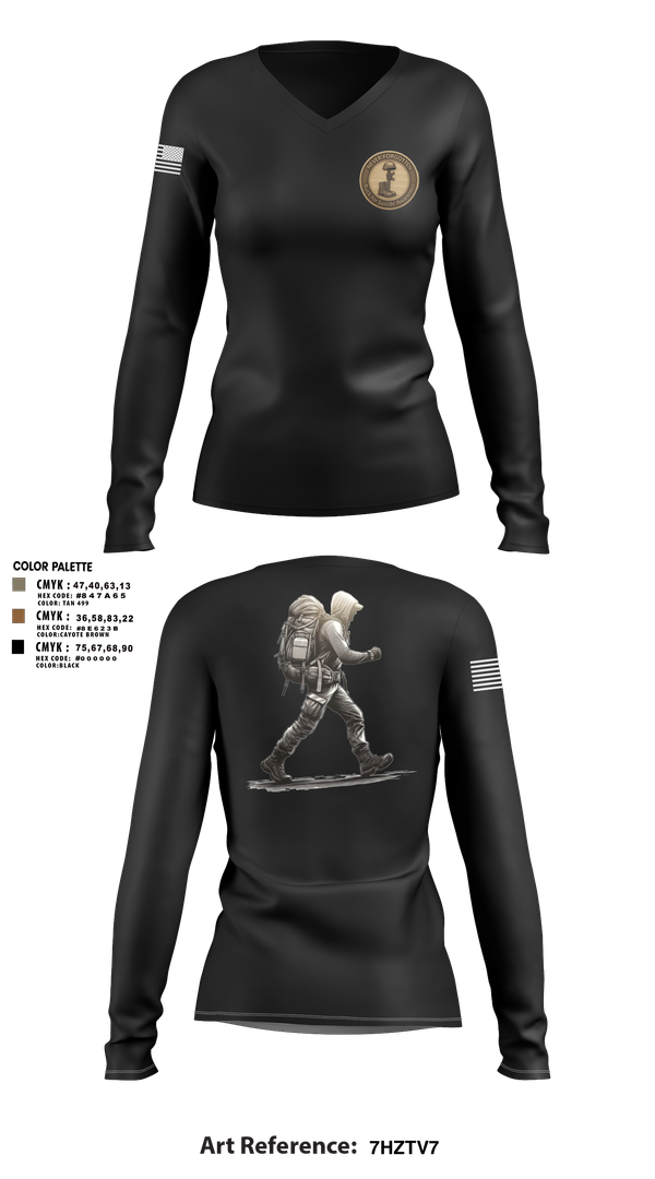 Womens Long Sleeve Vneck Shirt, 7th Group, Army, Teamtime, Team time, sublimation, custom sports apparel, team uniforms, spirit wear, spiritwear, sports uniforms, custom shirts, team store, custom team store, fundraiser sports, apparel fundraiser