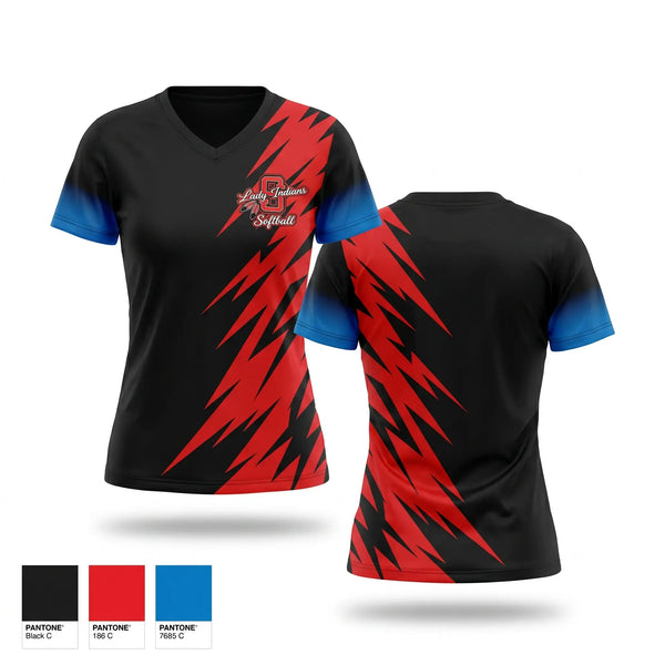 Womens Short Sleeve Vneck Shirt, Sissonville Lady Indians, Softball, Teamtime, Team time, sublimation, custom sports apparel, team uniforms, spirit wear, spiritwear, sports uniforms, custom shirts, team store, custom team store, fundraiser sports, apparel fundraiser
