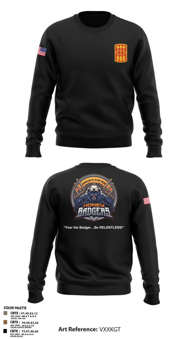 Crew Neck Sweatshirt, Honey Badgers / 30X, Army, Teamtime, Team time, sublimation, custom sports apparel, team uniforms, spirit wear, spiritwear, sports uniforms, custom shirts, team store, custom team store, fundraiser sports, apparel fundraiser